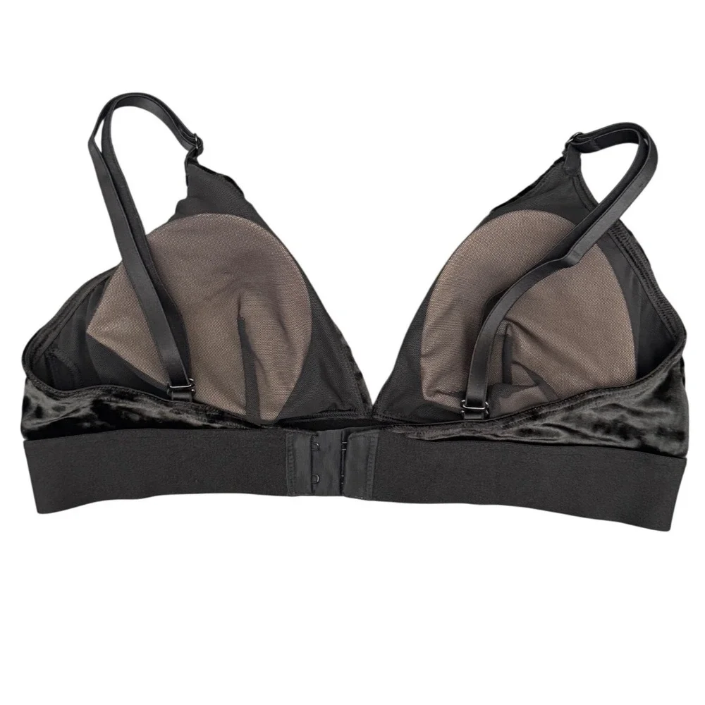 PINK Victoria's Secret Bralette Crushed Velvet Triangle Black Medium Y2K Lounge - Picture 3 of 10